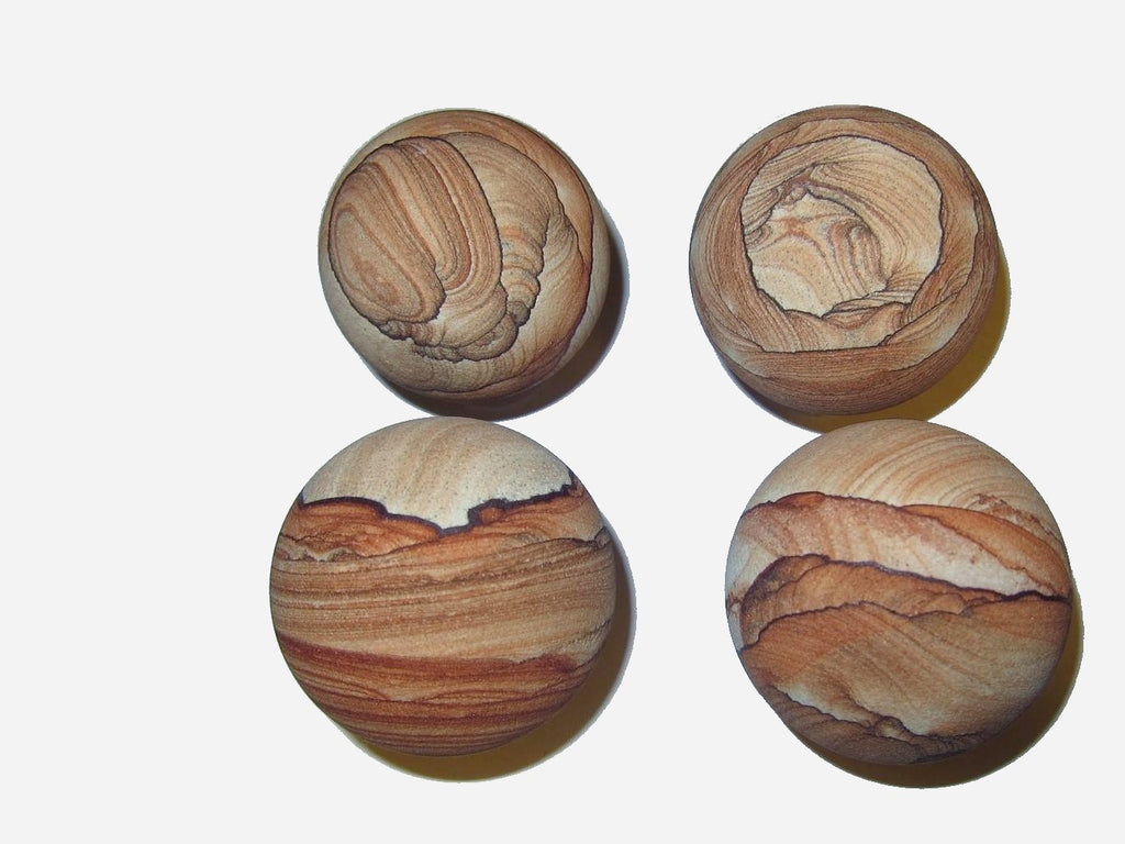 four sandstone balls - natural gemstone healing spheres for energy gazing at satin crystals