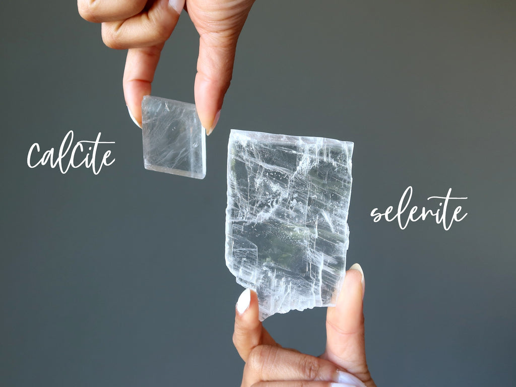 clear calcite and true selenite crystals