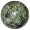 natural green serpentine stone sphere - satin crystals meanings