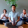 meditators with crystals