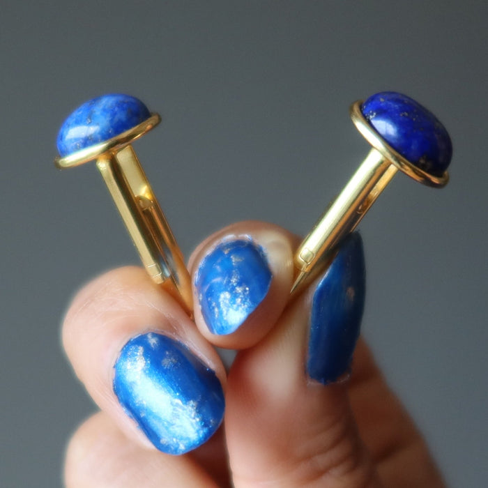 Lapis Cufflinks Dreamy Bliss Blue Gemstone in Shiny Gold