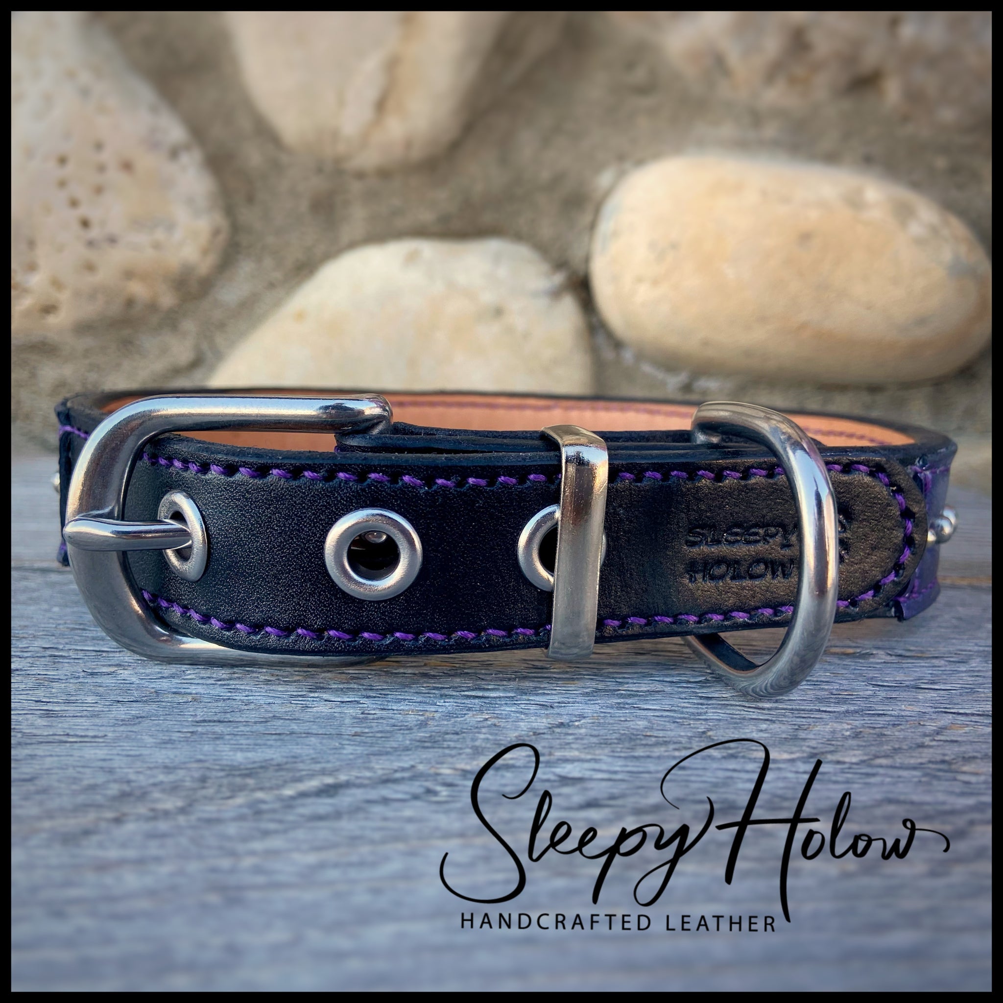 rolled leather dog collar purple