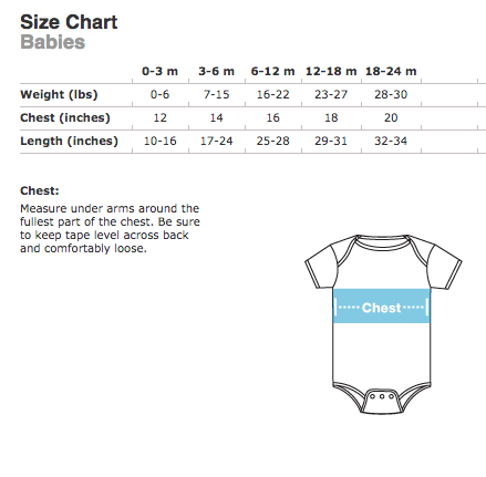 American Apparel Measurement Chart