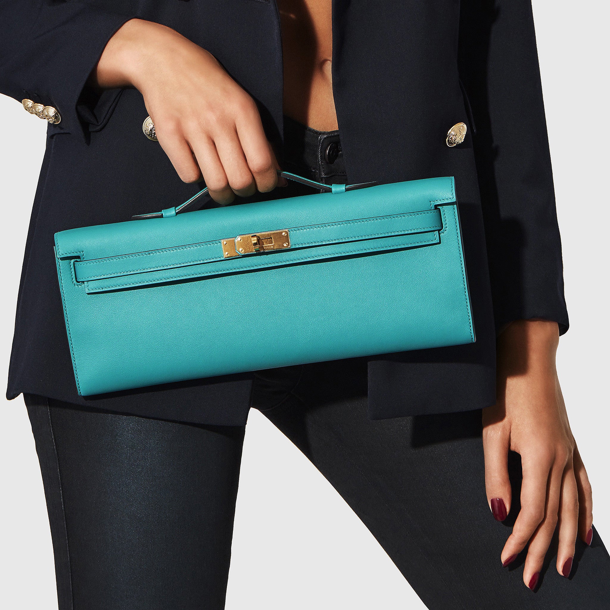 Kelly Cut Clutch in Blue Paon by Hermès 