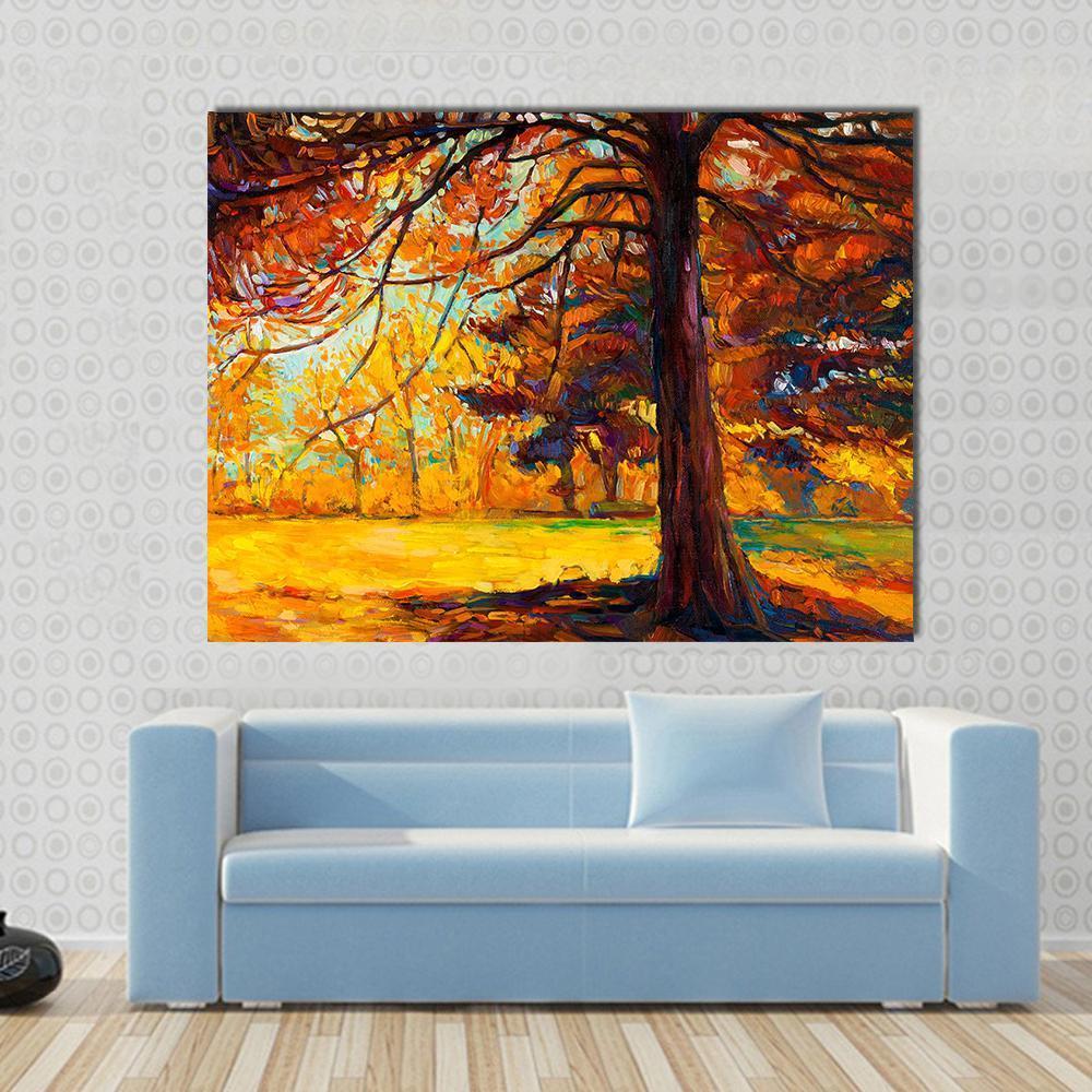 Big Tree In Autumn Canvas Wall Art - Tiaracle