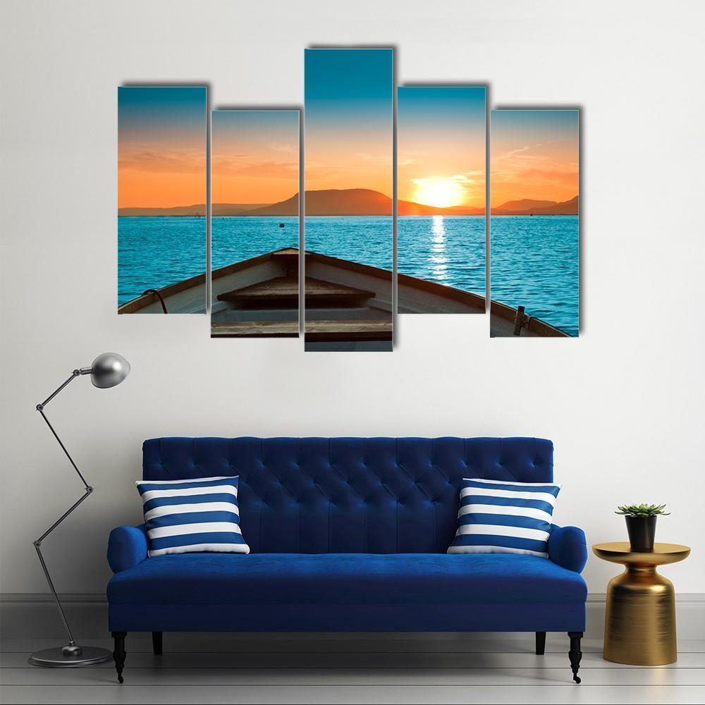 Fishing Boat With Sunset Canvas Wall Art - Tiaracle