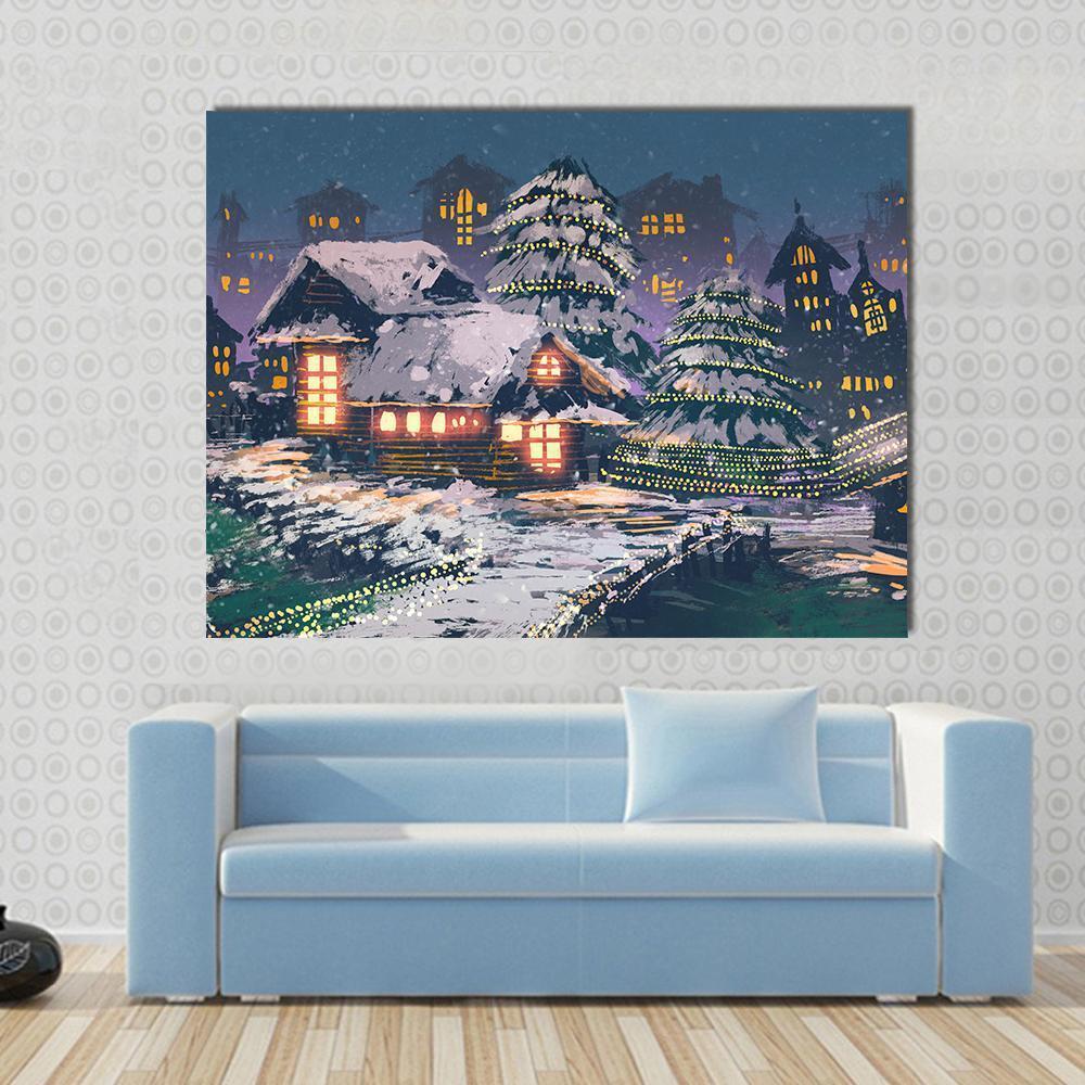 Christmas Night Scene Canvas Wall Art - Tiaracle