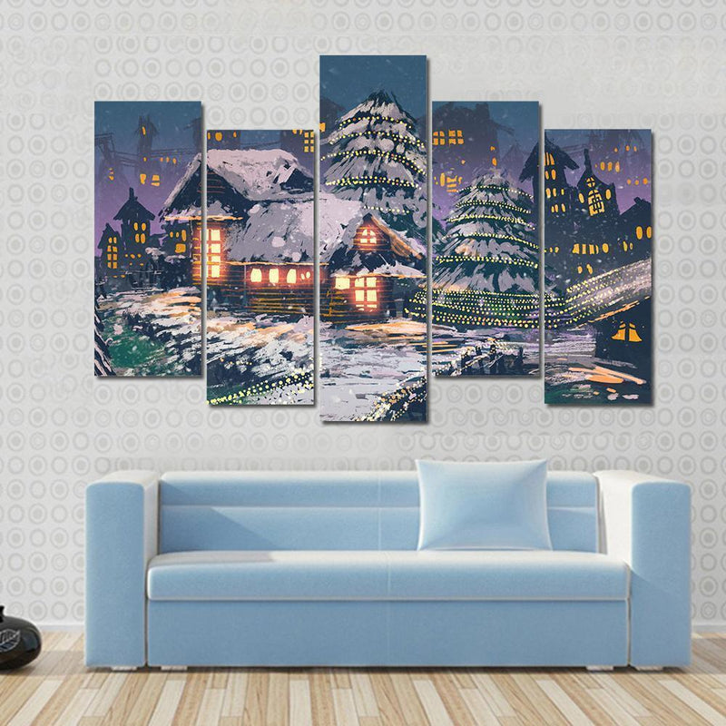 Christmas Night Scene Canvas Wall Art - Tiaracle