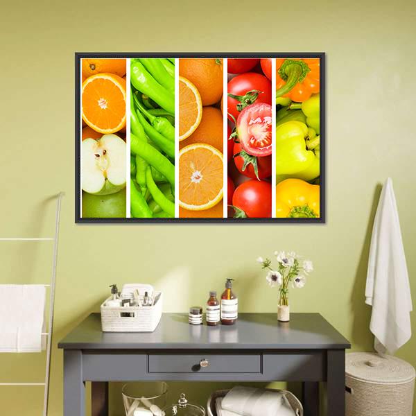 Collage Of Fruits & Vegetables Canvas Wall Art - Tiaracle