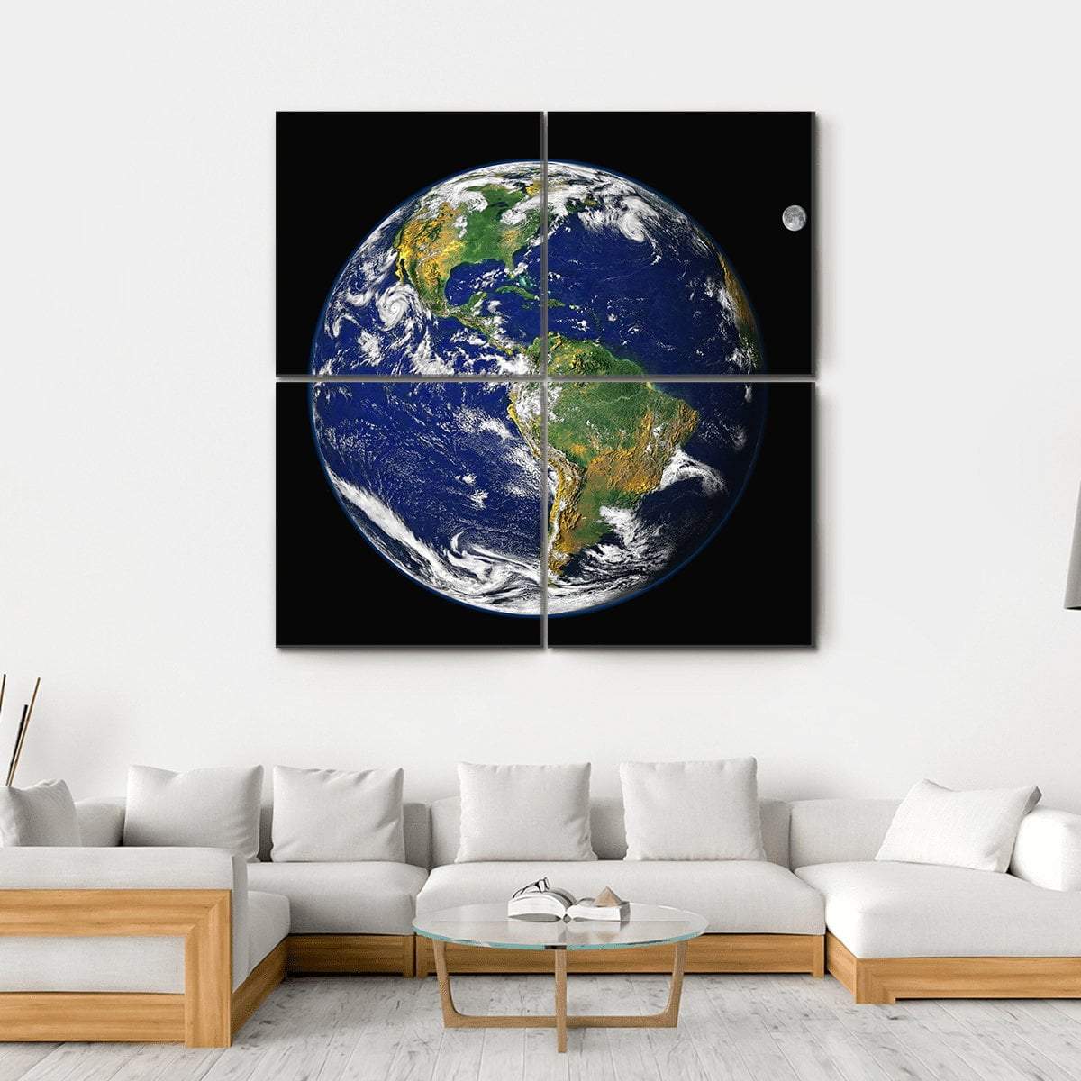 Earth & Moon From Space Canvas Wall Art