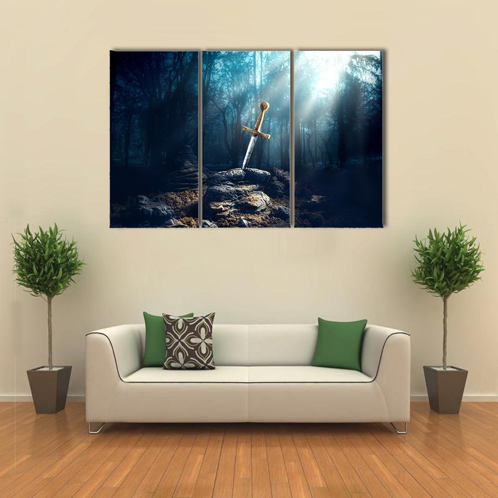 Excalibur Sword In Stone Canvas Wall Art