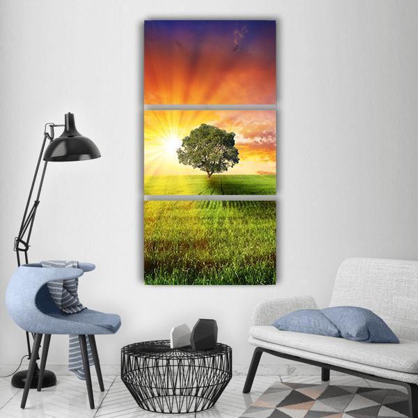 Heart Shaped Tree In Meadow Vertical Canvas Wall Art