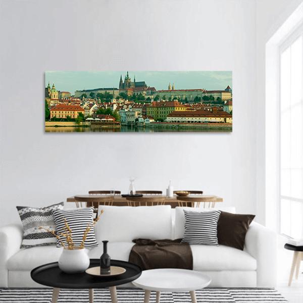 Scenic View On Vltava River Panoramic Canvas Wall Art - Tiaracle