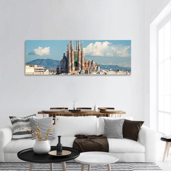 La Sagrada Familia Basilica Panoramic Canvas Wall Art-1 Piece-36" x 12"-Tiaracle