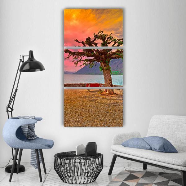 Tiaracle Wall - Vertical Lake Canvas On Sunset Scene Art