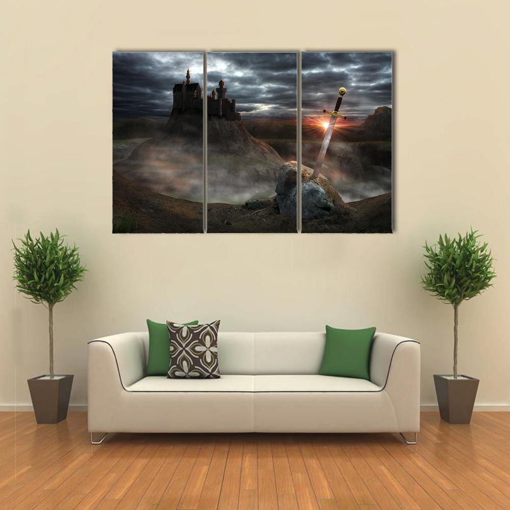 Legendary Castle With Sword Canvas Wall Art