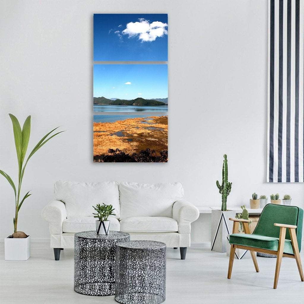 Lugu Lake In Autumn Vertical Canvas Wall Art - Tiaracle