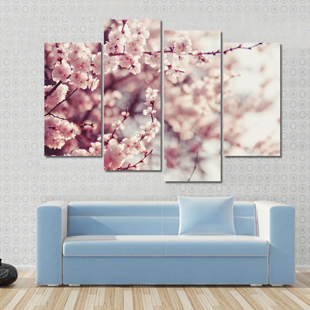 Pink Cherry Blossoms Flowers Canvas Wall Art - Tiaracle