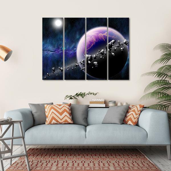 Planet With Asteroids Canvas Wall Art
