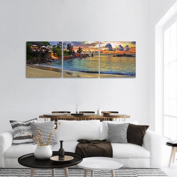 Cafe On Tropical Beach Panoramic Canvas Wall Art - Tiaracle