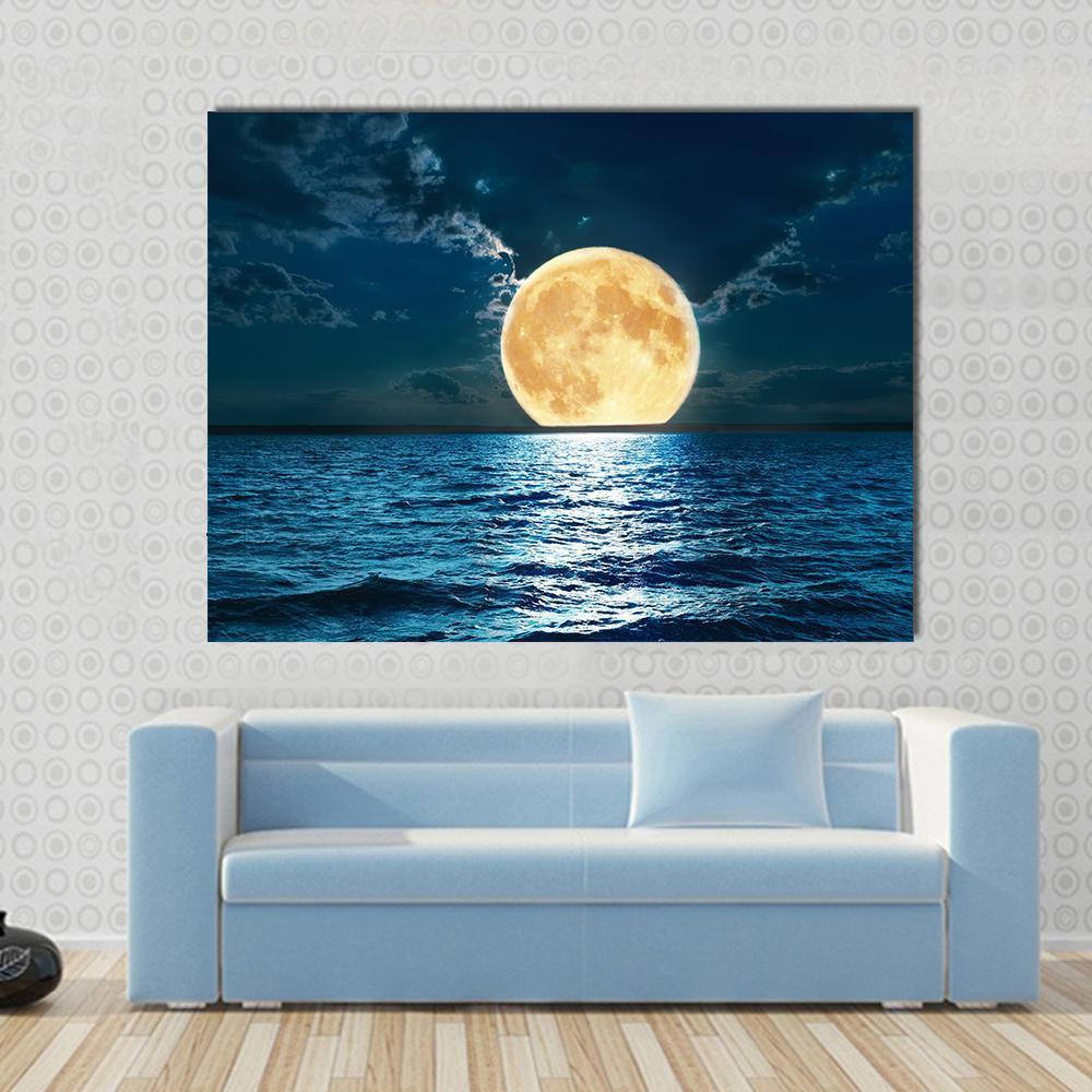 Super Moon Over Water Canvas Wall Art Tiaracle