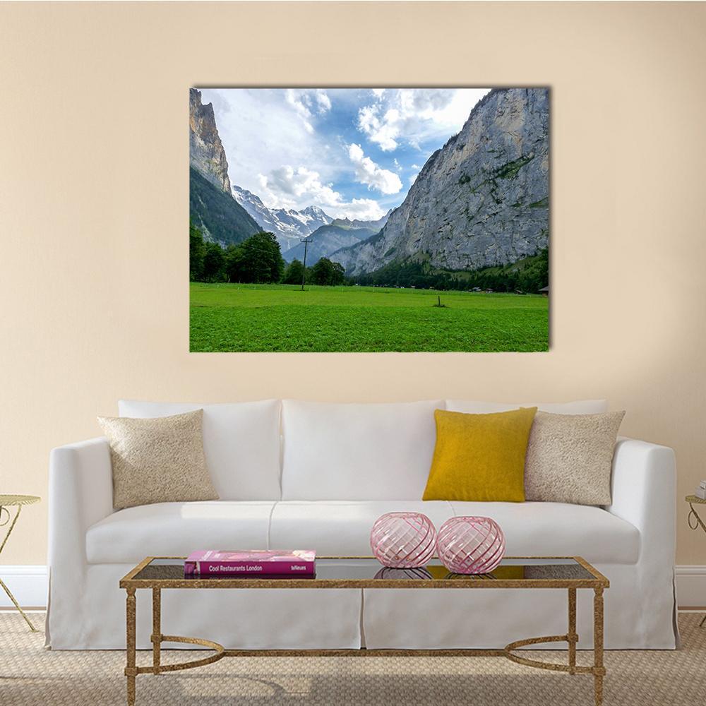 View Of Field And Mountains Against Sky Canvas Wall Art