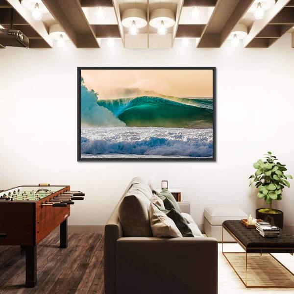 Bonzai Pipeline Surf Wave In Hawaii Panoramic Canvas Wall Art - Tiaracle