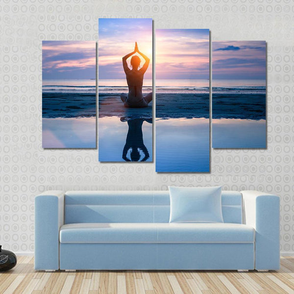 Yoga On The Sea Beach Meditation Canvas Wall Art - Tiaracle