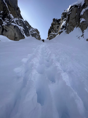 Steep boot pack up Lolita's Gash Whitecap Alpine