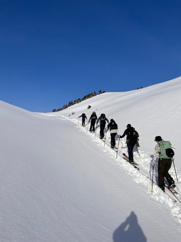 Splitboarding towards Telephone Gullies at White Cap.