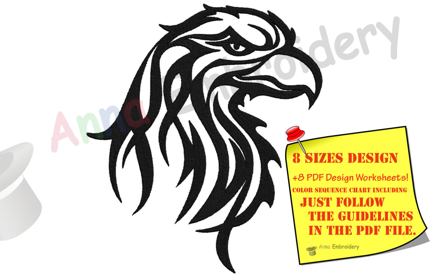 Eagle Machine Embroidery Design, Eagle Design, Eagle Embroidery, filled stitch,machine patterns,8 sizes design, INSTANT DOWNLOAD