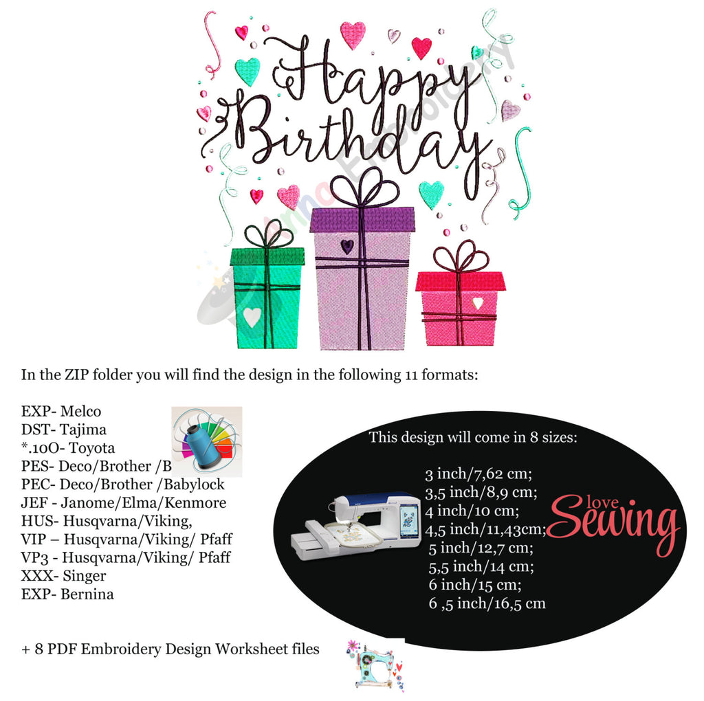 Download Happy Birthday Machine Embroidery Design,word art embroidery,filled st - Anna Embroidery Designs