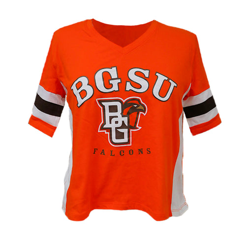 Ladies' BGSU Champion V-neck Crop Tee