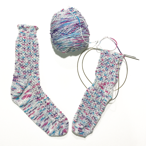 Knitted socks using Diamond Luxury Foot Loose Sock yarn