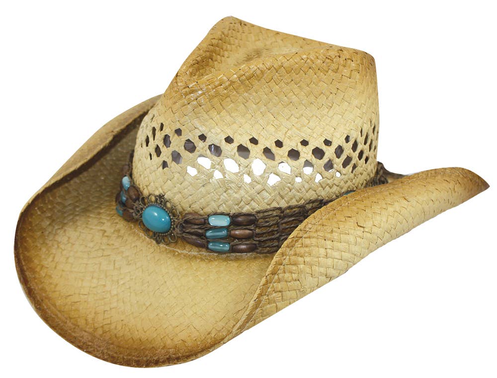 Livingston Men & Women's Woven Straw Cowboy Hat w/Hat Band A-blue