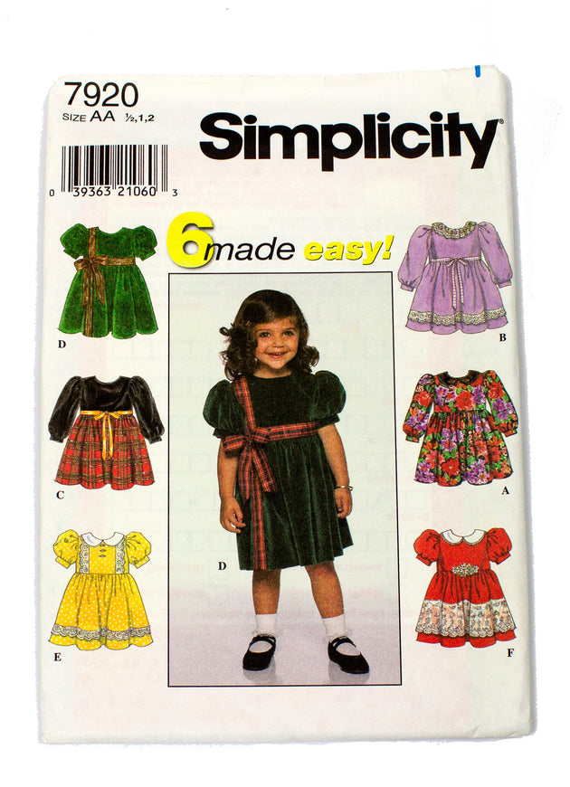 Simplicity 7920 Toddler's Dress Uncut - Sizes 1/2 - 2