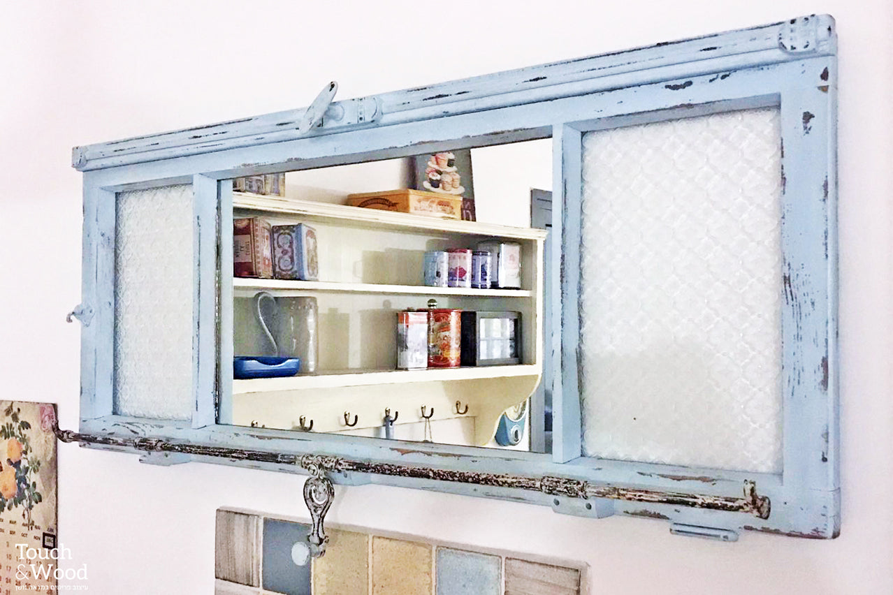 window frame with mirror decorative glass and vintage hardware