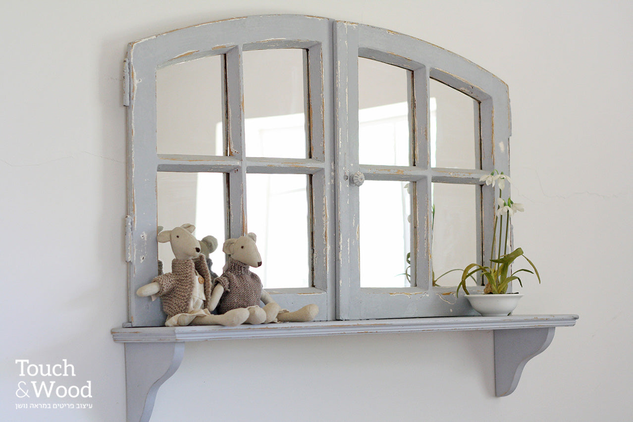 arc window frame with shelf
