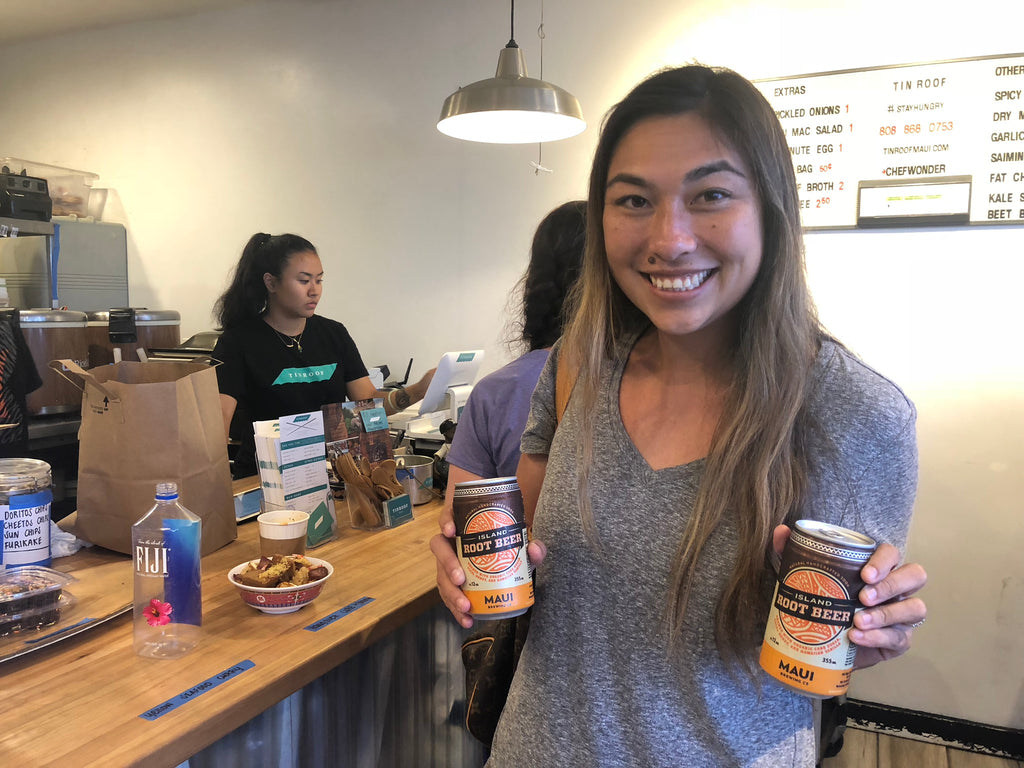 Jenna kagawa with our Maui brewing company root beer at tin roof maui