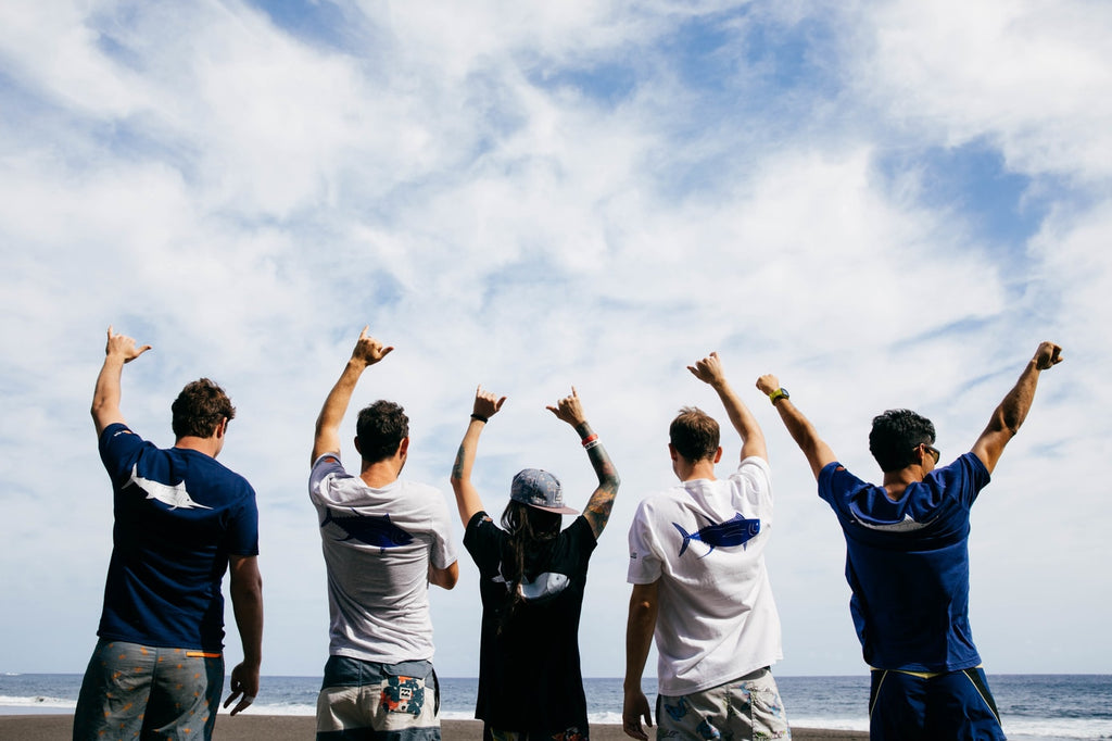 The boys are stoked on the triblend sundot marine fish tees