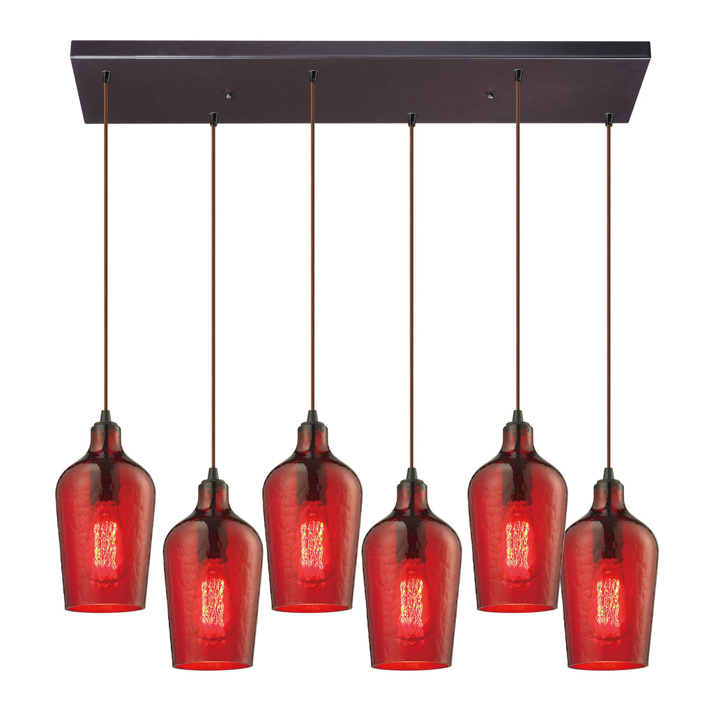 Hammered Glass Collection 6 light pendant in Oil Rubbed Bronze