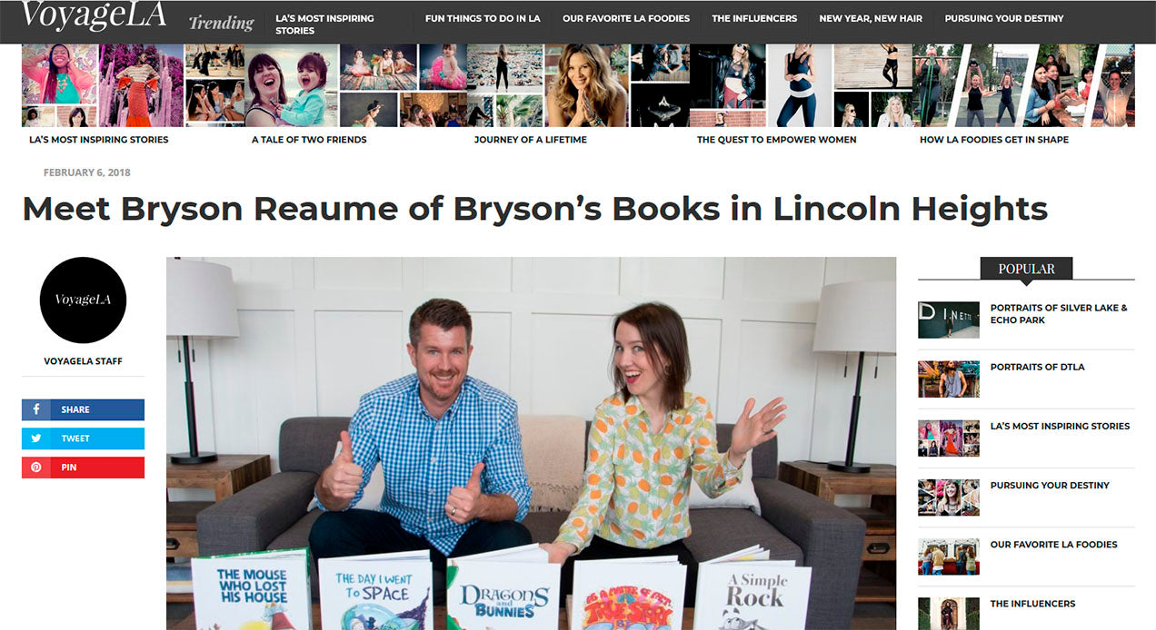 Bryson Reaume featured on Voyage LA magazine for Bryson's Books