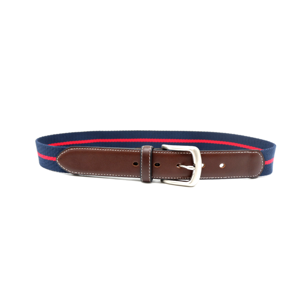 DUKE - Canvas Men's Navy Red Stripe Leather Belt – BeltNBags