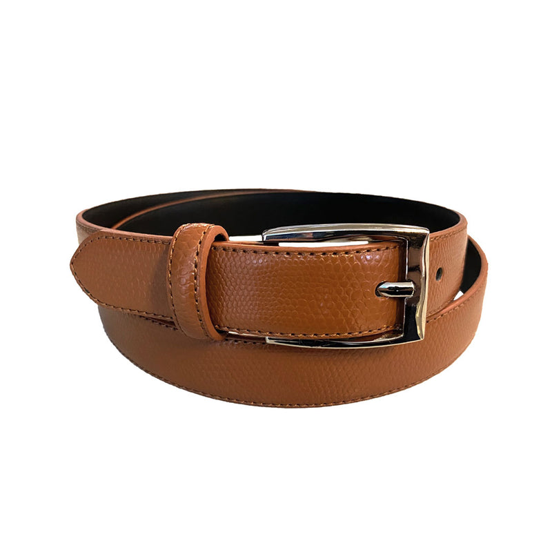 Womens Tan and Black Genuine Leather Reversible Belt with Round Buckle ...