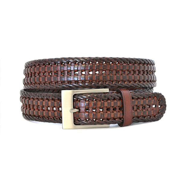 mens braided leather belt brown