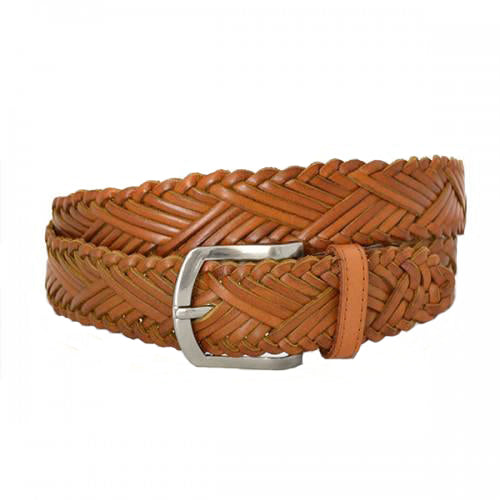 mens braided leather belt brown