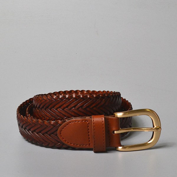 ERSKINVILLE - Ladies Tan Plaited Leather Belt with Gold Buckle – BeltNBags