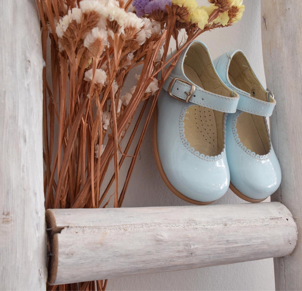 pale blue patent shoes