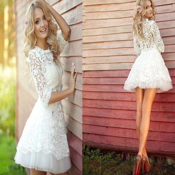 2016 popular long sleeve Lace see through cute homecoming prom dress,B ...