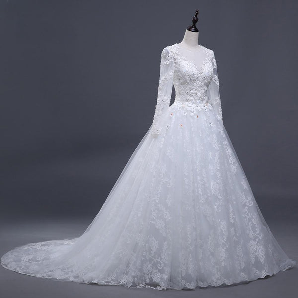 2018 Sexy See Through Long Sleeve Lace A line Wedding Bridal Dresses ...